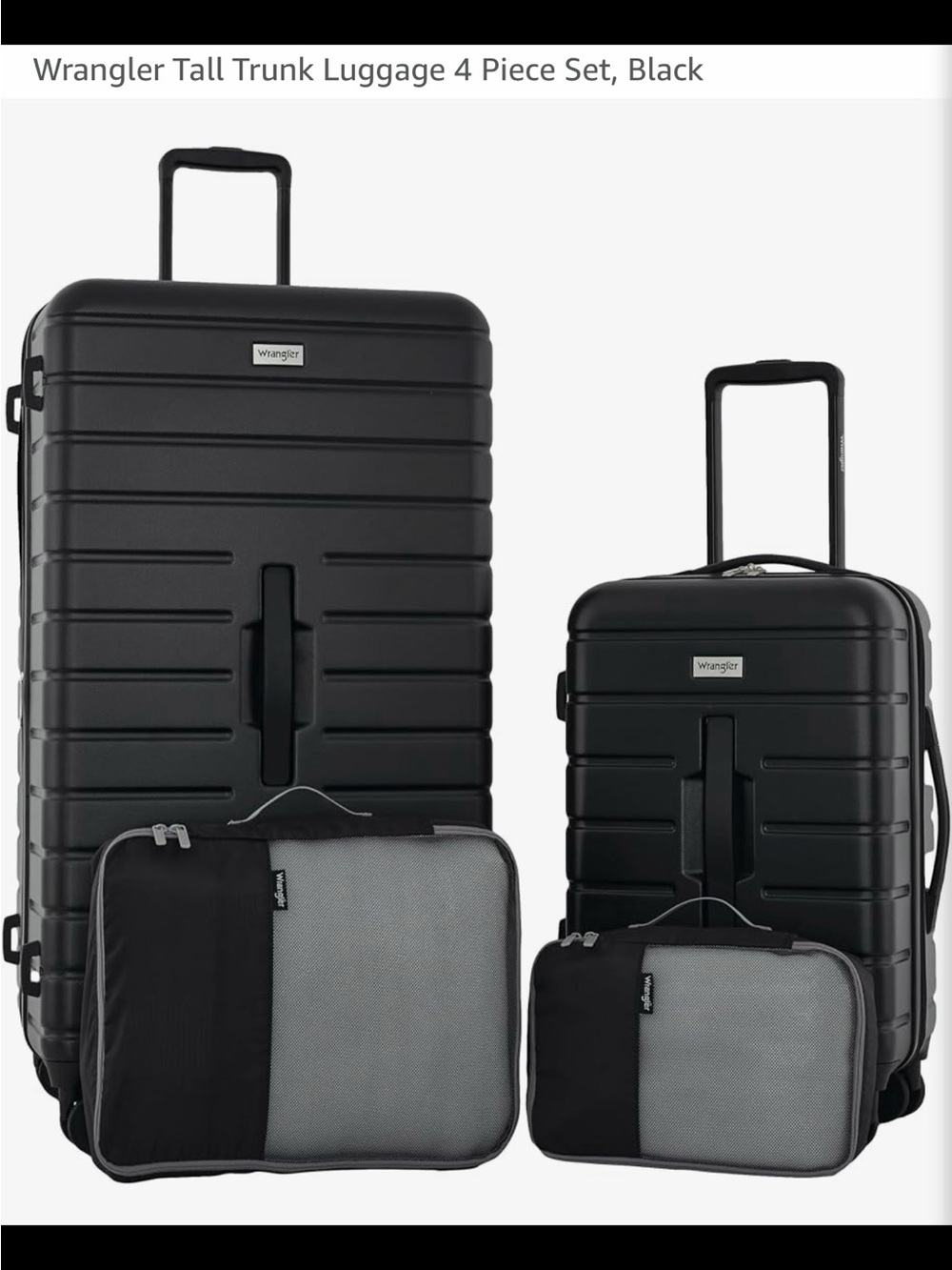Wrangler Black Travel Luggage 4-Piece Set with Packing Cubes
